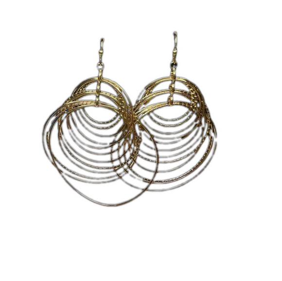 INC Gold Tone Dangle Circle Fish Hook Earrings Nickel-Free Sparkley - Picture 5 of 6